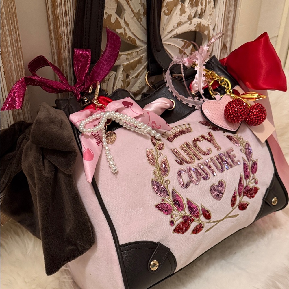 Exclusive Juicy Couture Pink and Brown Embellished with lots of cuteness Tote🩷 - Picture 11 of 12
